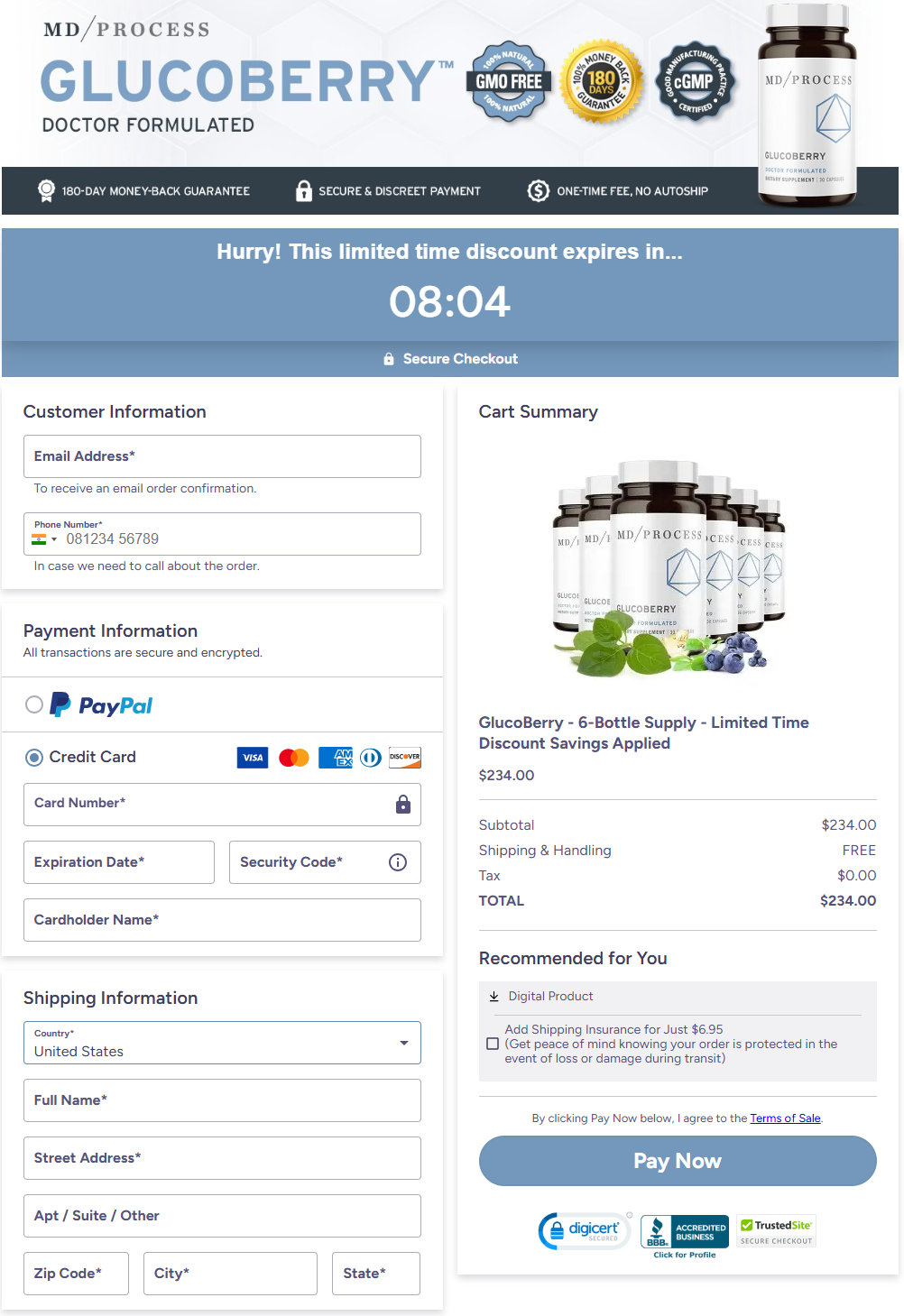 GlucoBerry Secure Order Checkout